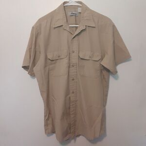 Vintage Sears Roebucks Shirt Mens L Beige Khaki Short Sleeve Safari Western